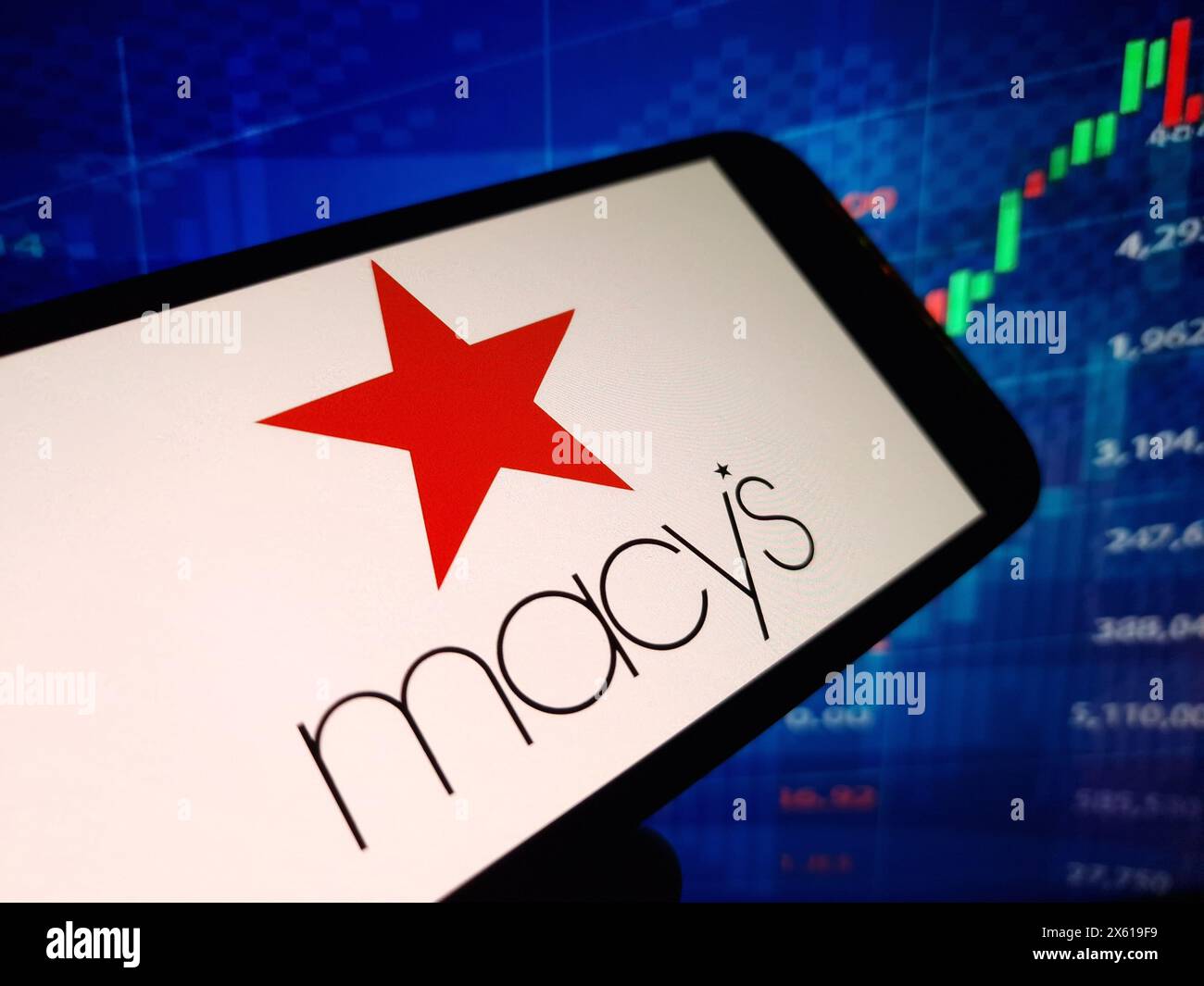Konskie, Poland May 11, 2024 Macy`s company logo displayed on mobile